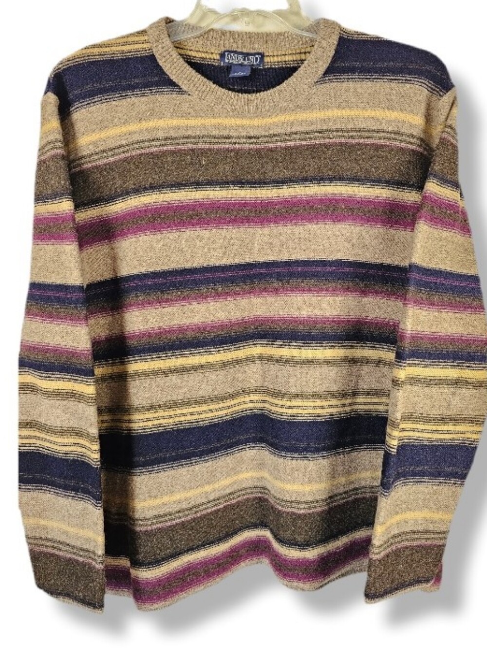 Vtg 90s Lands' End Lambswool Striped Sweater Mens L 42-44 Multicolor Hong Kong
